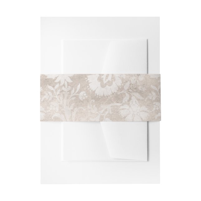 Vintage Grunge Ivory Damask Invitation Belly Band (Front Example)
