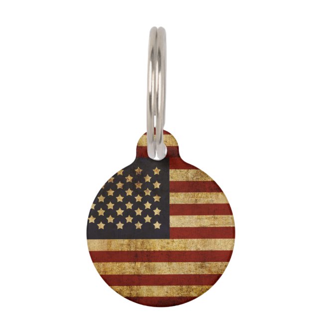 Vintage Grunge Patriotic USA American Flag Pet Tag (Back)