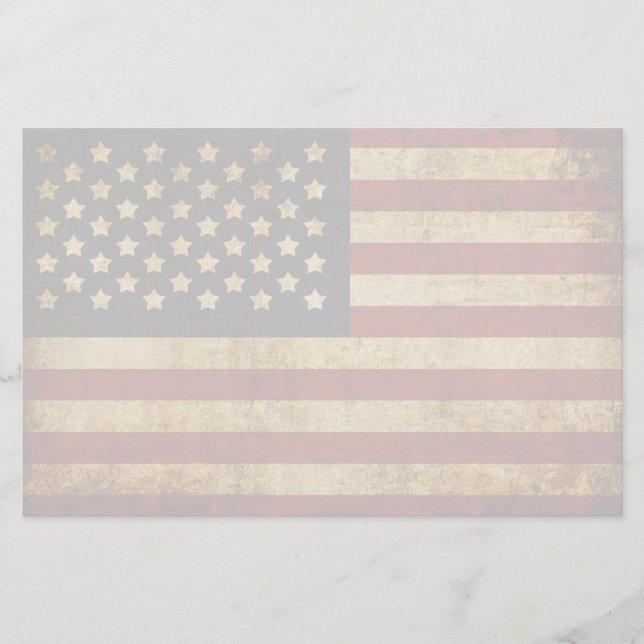 Vintage Grunge Patriotic USA American Flag Stationery (Front)