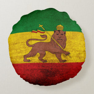 Vintage Grunge Rastafarian Flag Round Cushion