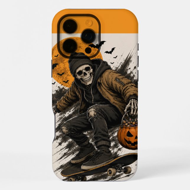 Vintage Grunge Skateboarding Skeleton Pumpkin iPhone Case (Back)