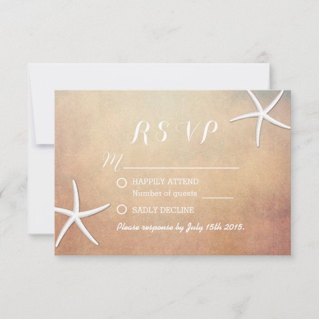 Vintage Grunge Starfish Beach Wedding RSVP (Front)