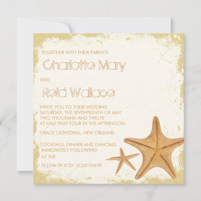 Vintage Grunge Starfish wedding invitaton Invitation (Front)