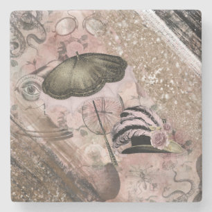 Vintage Grunge Steampunk Glam Victorian Hat Stone Coaster