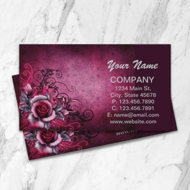 vintage grunge steampunk magenta pink Rose Business Card (vintage grunge steampunk magenta pink Rose Business Card)