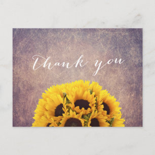 Vintage Grunge Sunflowers Thank You Postcard