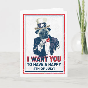 Vintage Grunge Uncle Sam Pug 4th of July Card