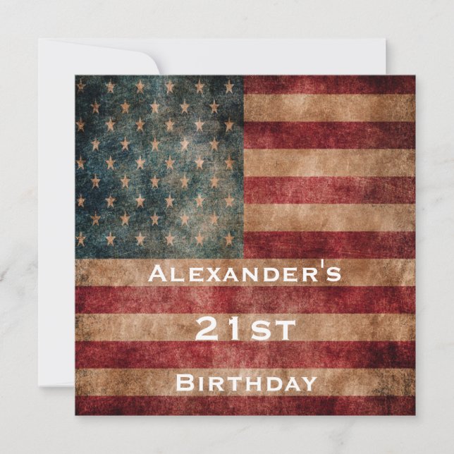 Vintage Grunge USA Stars & Stripes 21st Birthday Invitation (Front)