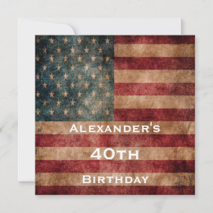 Vintage Grunge USA Stars & Stripes 40th Birthday Invitation