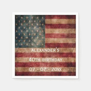 Vintage Grunge USA Stars & Stripes 40th Birthday Napkin
