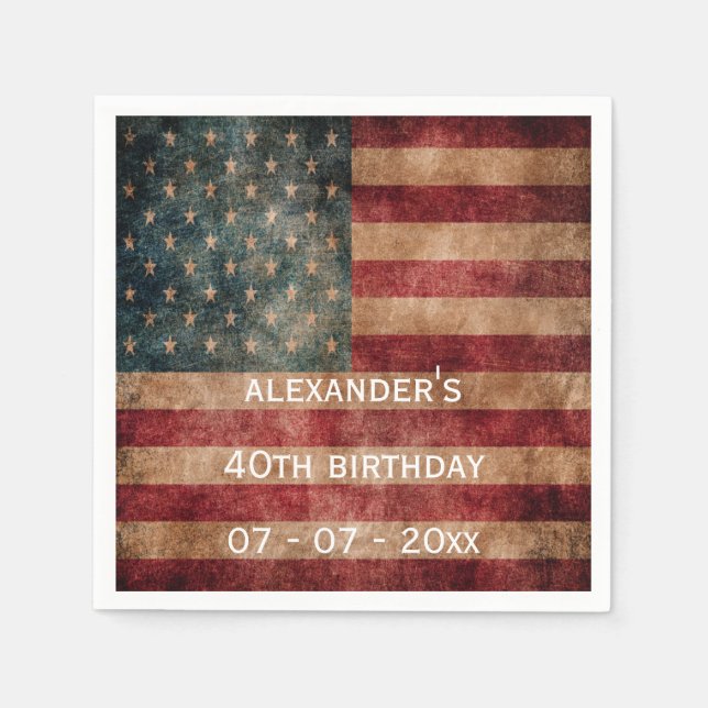 Vintage Grunge USA Stars & Stripes 40th Birthday Napkin (Front)