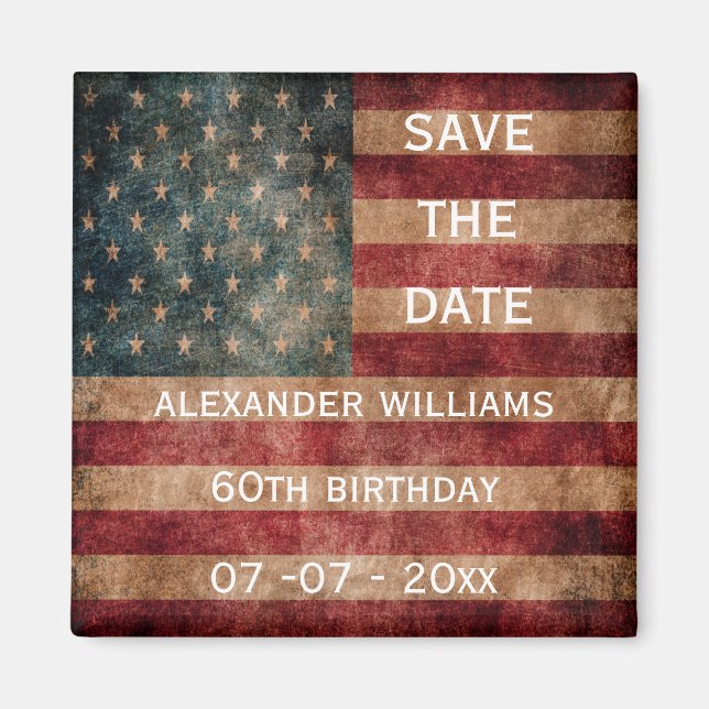 Vintage Grunge USA Stars & Stripes 60th Birthday Magnet (Front)