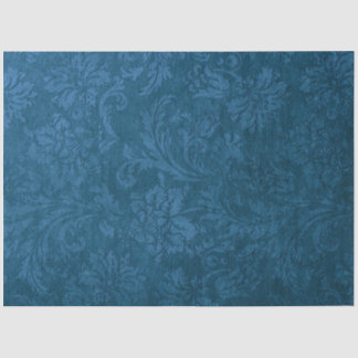 Vintage Grungy Deep Blue Floral Damask Tissue Paper