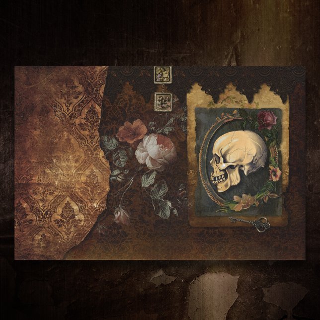 Vintage Grungy Halloween Skull Ephemera Decoupage Tissue Paper (Creator Uploaded)