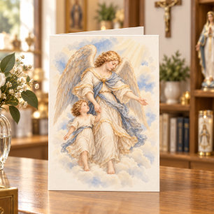 Vintage Guardian Angel and Child Catholic Greeting Card