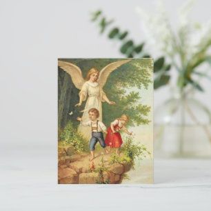vintage guardian angel children cliff postcard