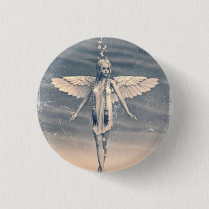 Vintage Guardian Angel Rainbow Art 3 Cm Round Badge