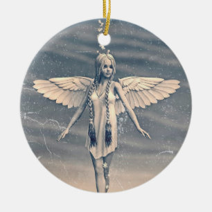 Vintage Guardian Angel Rainbow Art Ceramic Tree Decoration