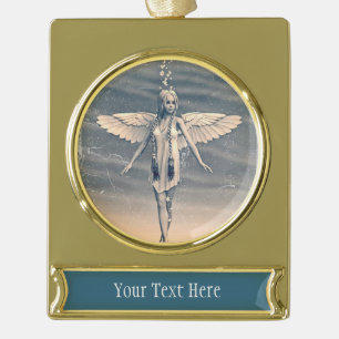 Vintage Guardian Angel Rainbow Art Gold Plated Banner Ornament
