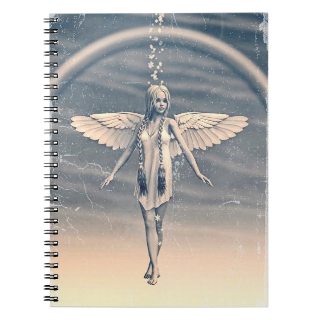 Vintage Guardian Angel Rainbow Art Notebook (Front)