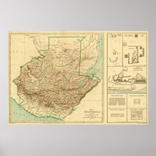 Vintage Guatemala Map (1883) Poster