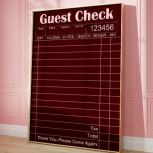 Vintage Guest Check Poster   Burgundy Art