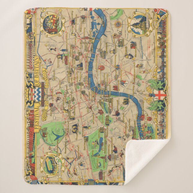 Vintage Guide To London Sherpa Blanket (Front)
