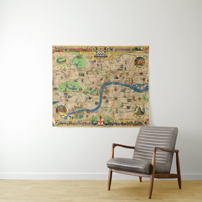Vintage Guide To London Tapestry (In Situ (Horizontal))