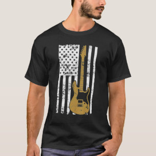 Vintage Guitar American Us Flag T-Shirt