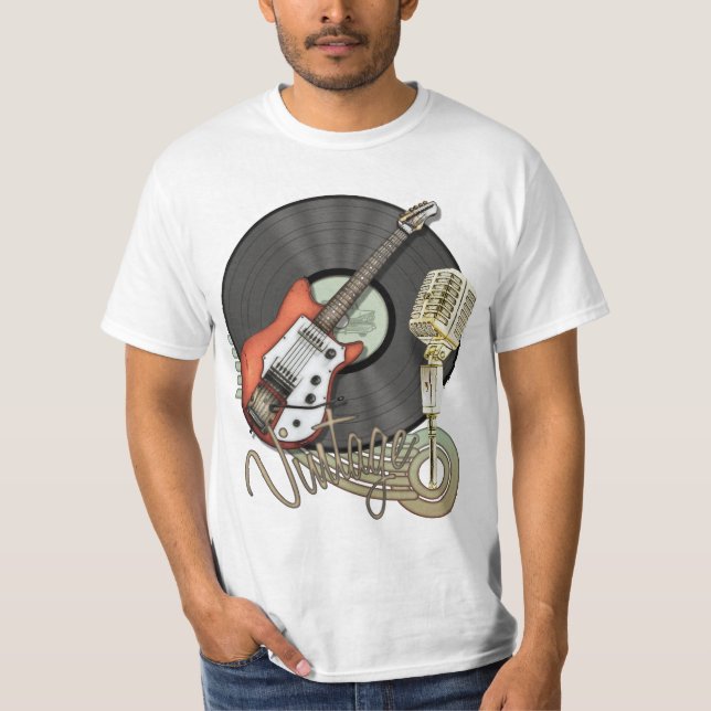 Vintage Guitar and Microphone Design T-Shirt (Front)