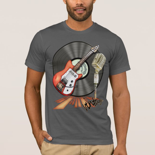 Vintage Guitar and Microphone Design T-Shirt (Front)