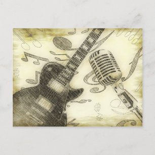 Vintage Guitar and Microphone Postcard