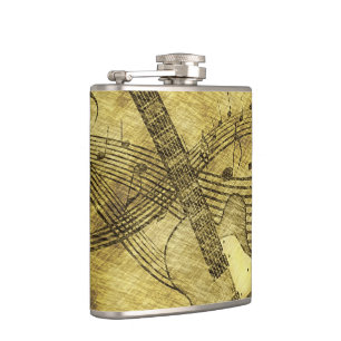 Vintage Guitar and Music Notes Flask