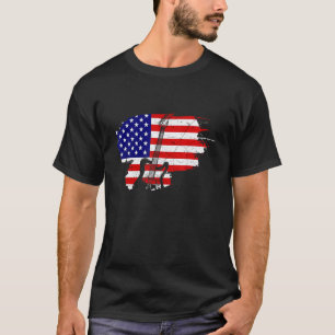 Vintage Guitar Guitarist Us American Flag 25 T-Shirt
