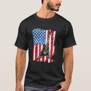 Vintage Guitar Guitarist Us American Flag 30 T-Shirt