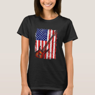 Vintage Guitar Guitarist Us American Flag 34 T-Shirt