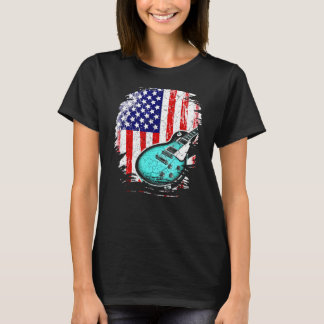 Vintage Guitar Guitarist Us American Flag 3 T-Shirt