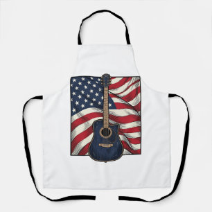 Vintage Guitar Patriotic Flag Vector Shirt Design_ Apron