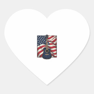 Vintage Guitar Patriotic Flag Vector Shirt Design_ Heart Sticker