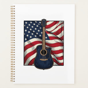 Vintage Guitar Patriotic Flag Vector Shirt Design_ Planner
