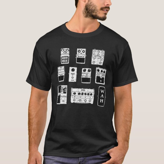 Vintage Guitar Pedals Black T-Shirt (Front)