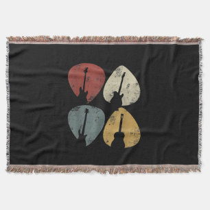 Vintage Guitar Pick Retro Funny Guitarist Gift Throw Blanket