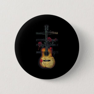 Vintage Guitar Player Roses Music Lover Retro Grap 6 Cm Round Badge