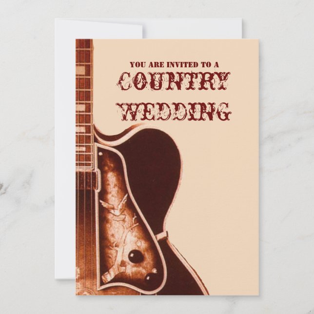 vintage Guitar Western Country Wedding Invitation (Front)