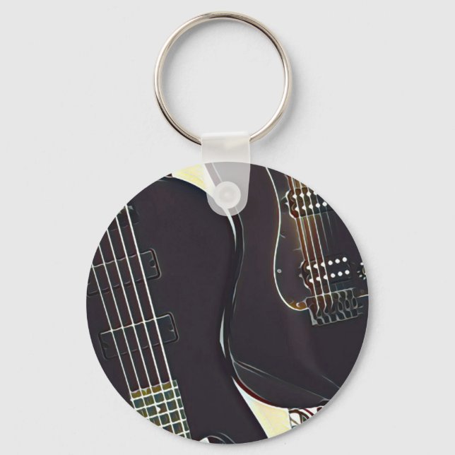Vintage guitarist birthday gift key ring (Front)
