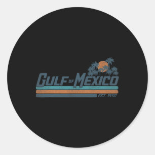 Vintage Gulf Of Mexico 1550 Beach Palms Summer Vac Classic Round Sticker