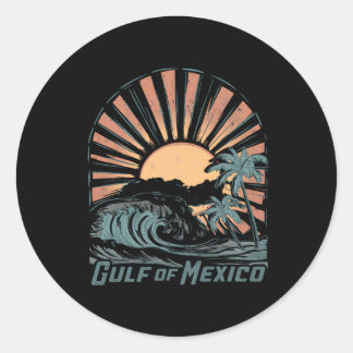 Vintage Gulf Of Mexico Beach Palms Summer Vacation Classic Round Sticker