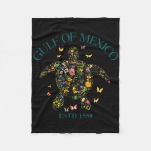 Vintage Gulf Of Mexico Est 1550 Floral Turtle Fleece Blanket