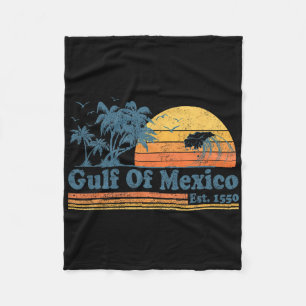 Vintage Gulf Of Mexico Est 1550 Retro Beach Sunset Fleece Blanket