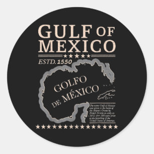Vintage Gulf Of Mexico Map Name Origin Since 1550 Classic Round Sticker